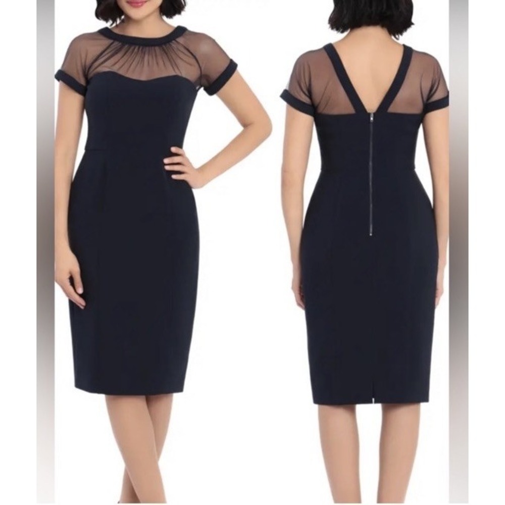 Maggy London Illusion Yoke Crepe Black Cocktail Dress - Brand New - Size 18 W